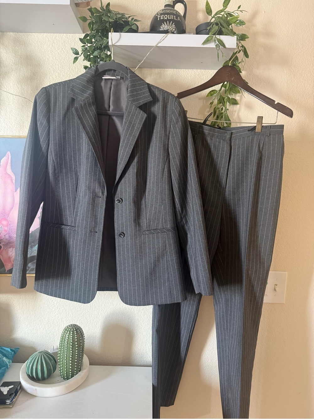 Women's Charcoal Pinstripe Blazer and Trousers